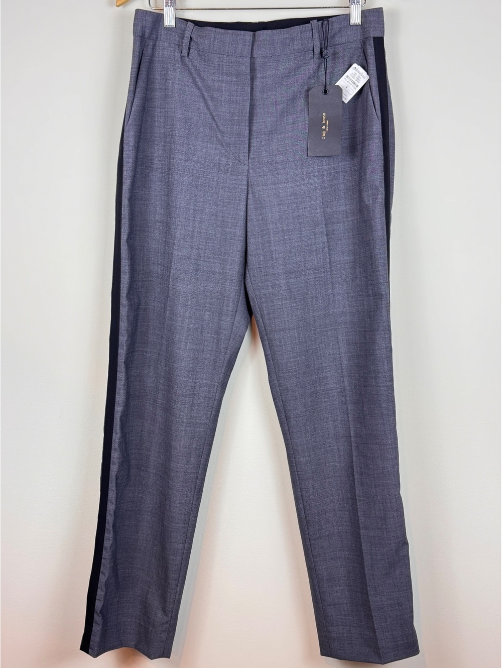 Rag & Bone Ridley Pant Size 8 Gray Black Tuxedo Stripe Wool Trouser NWT $395